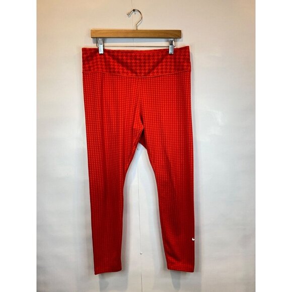 NIKE Dri-Fit One Icon Clash Legging Chile Red Houndstooth Women's XL GUC - Picture 2 of 5